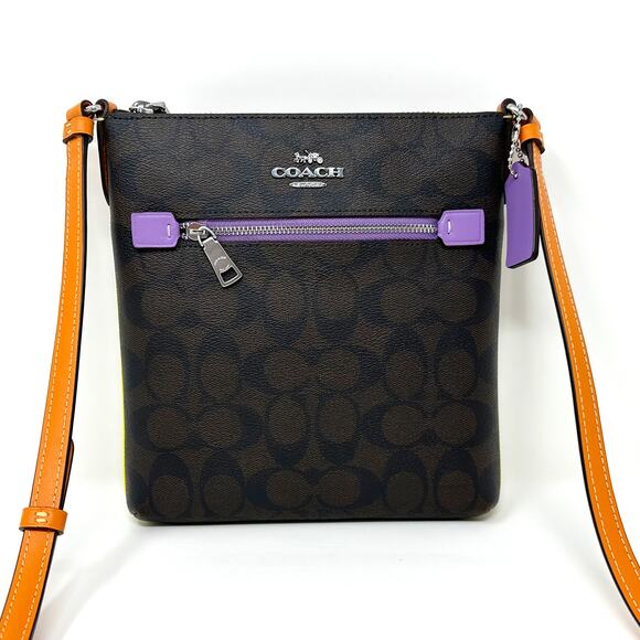 Coach Mini Rowan File Bag In Colorblock Signature Canvas Brown Iris Multi CL671 - Picture 1 of 9